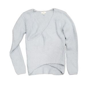 Debut Gray Fuzzy Knit Faux Wrap Sweater S